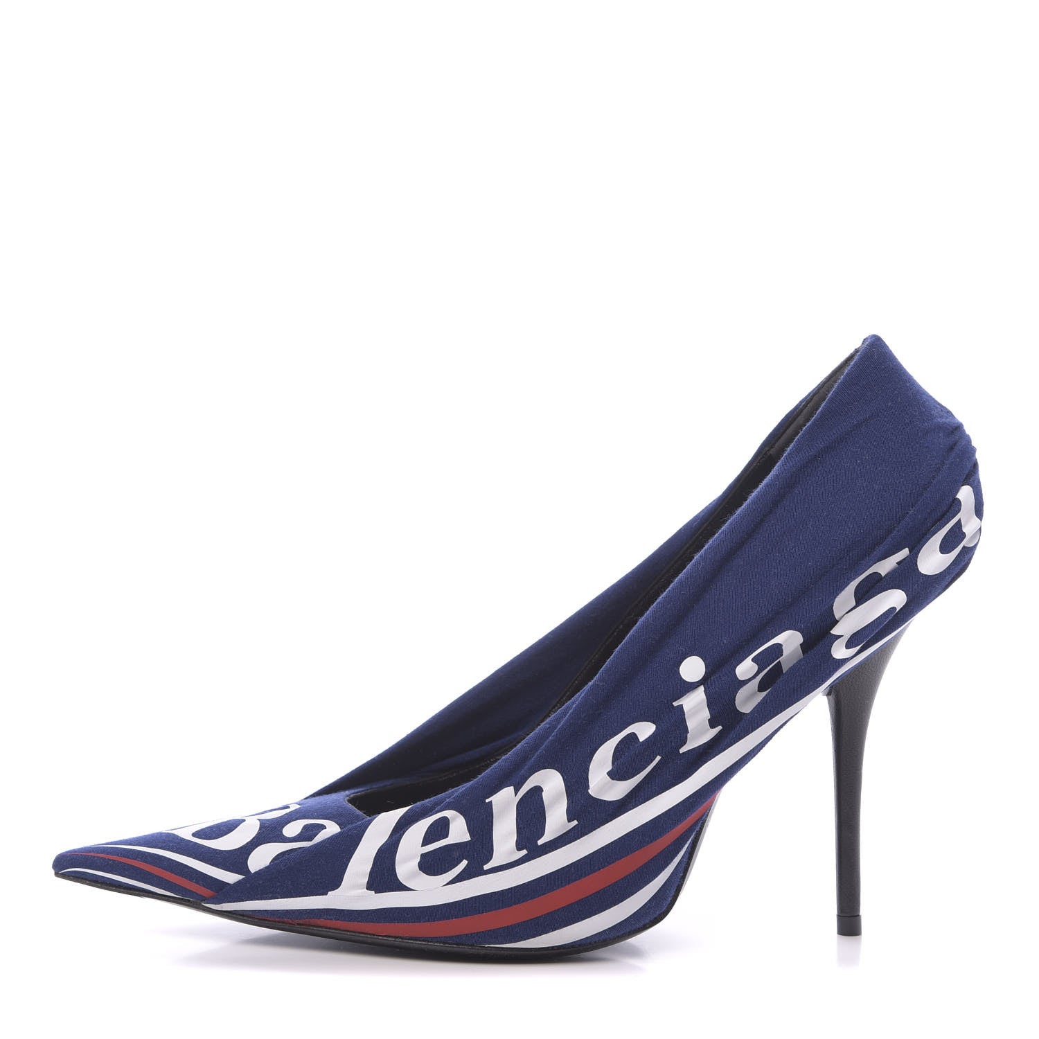 Balenciaga Jersey Crepe Political Campaign Logo Knife 115 Pointed Pumps 40 Pacifique White Rouge 1 of 8