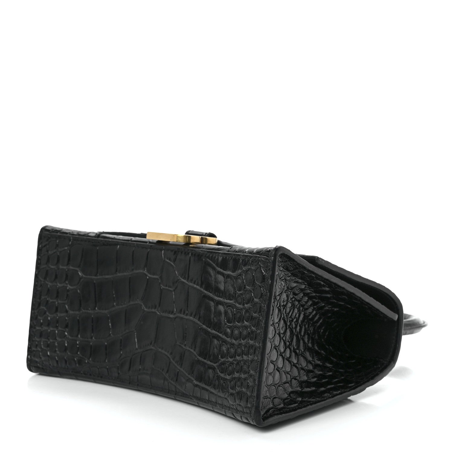 Balenciaga Shiny Calfskin Crocodile Embossed Small Hourglass Top Handle Bag Black 10 of 13
