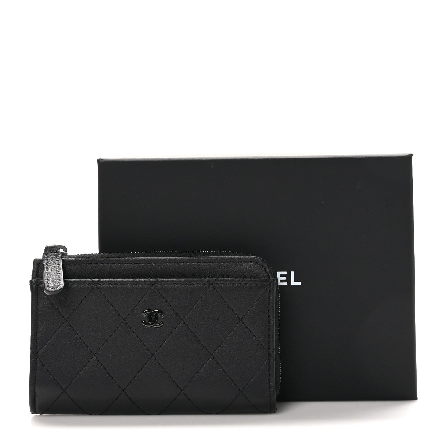 Chanel Lambskin Quilted Zip Card Holder So Black 9 of 9