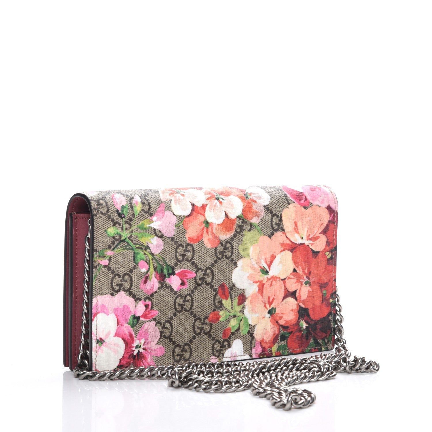Gucci GG Supreme Monogram Blooms Chain Wallet Beige Multicolor Dry Rose 3 of 7