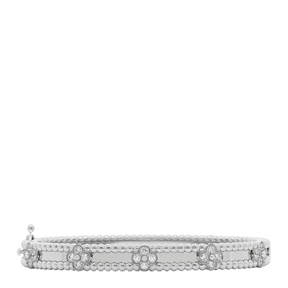 Van Cleef & Arpels 18K White Gold Diamond Perlee Sweet Clovers Bracelet XS 2 of 5