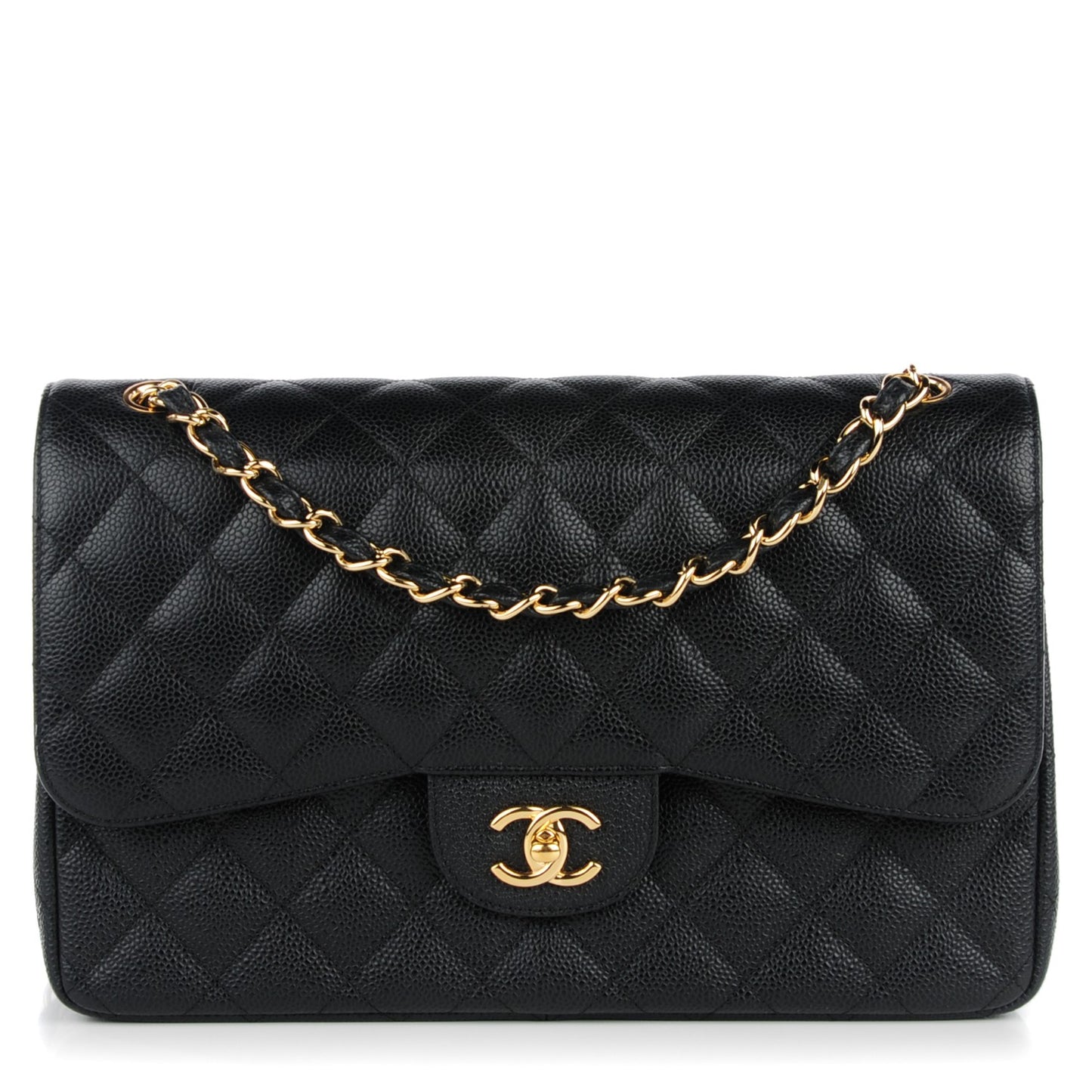 Caviar Quilted Jumbo Double Flap Black