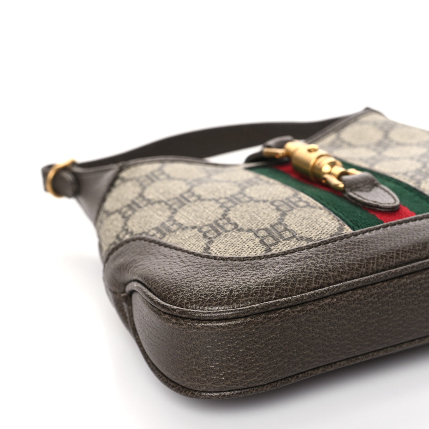 Gucci X BALENCIAGA BB Supreme Monogram Calfskin Web Mini Jackie 1961 Hobo Beige Ebony 7 of 8