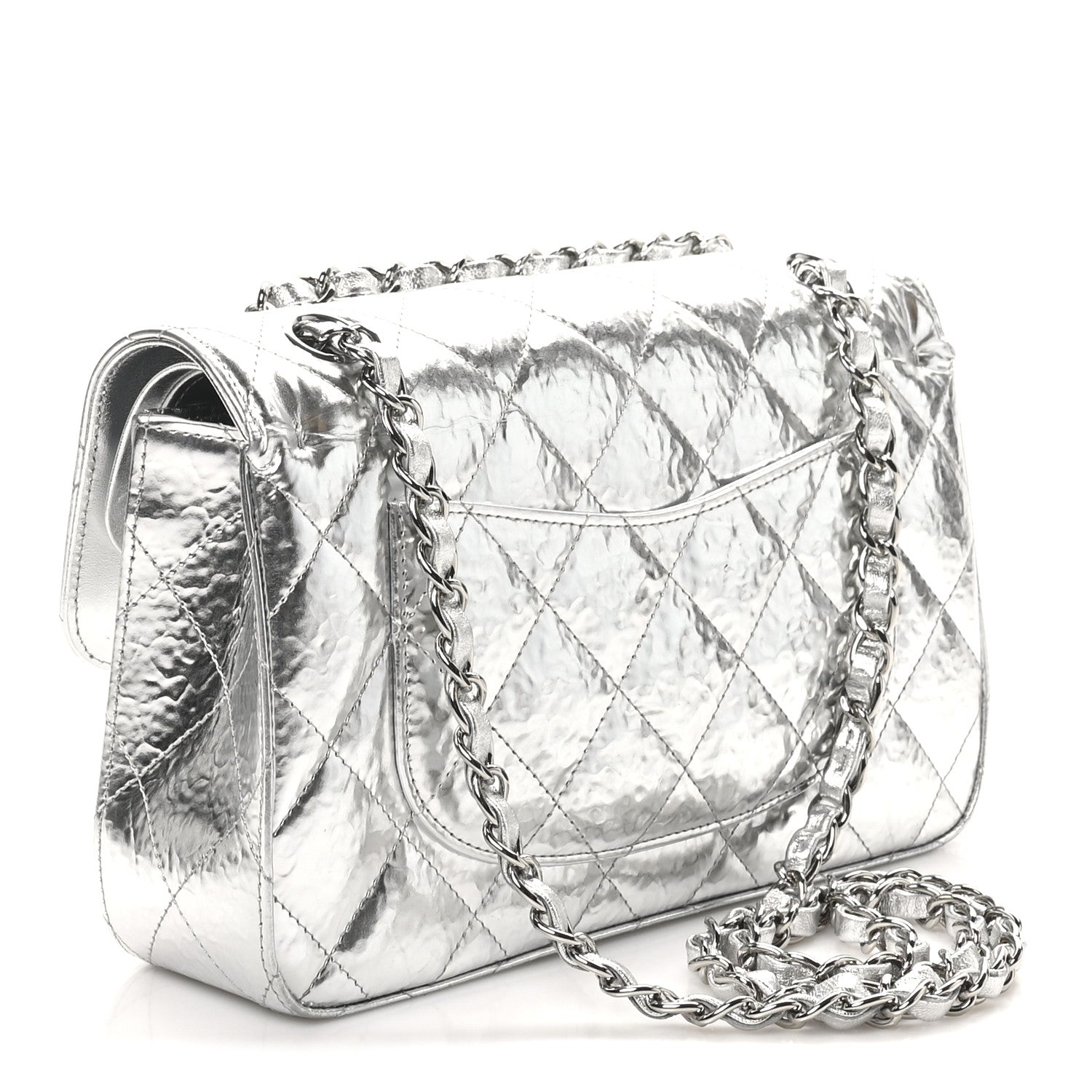 Chanel Hammered Metallic Calfskin Quilted Small Double Flap Silver 3 of 11