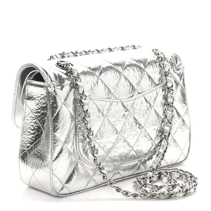 Chanel Hammered Metallic Calfskin Quilted Small Double Flap Silver 3 of 11