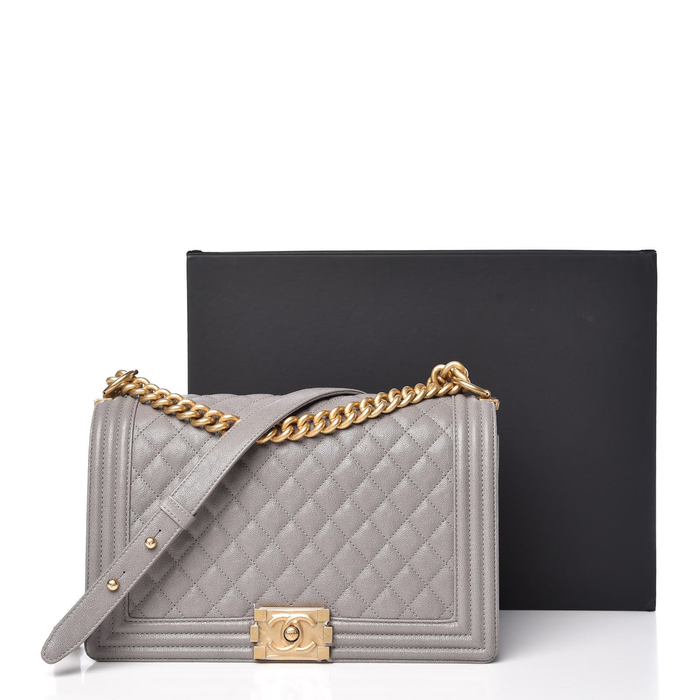 Caviar Quilted New Medium Boy Flap Grey