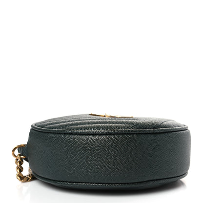 Saint Laurent Grain De Poudre Matelasse Chevron Quilted Round Vinyle Camera Bag New Vert Fonce 4 of 10