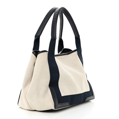 Balenciaga Cotton Canvas Satin Calfskin S Navy Cabas Natural Black 4 of 19