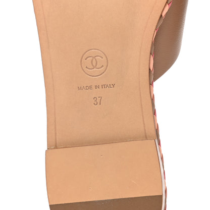 Chanel Lambskin Braided Mule Sandals 37 Light Brown 6 of 9