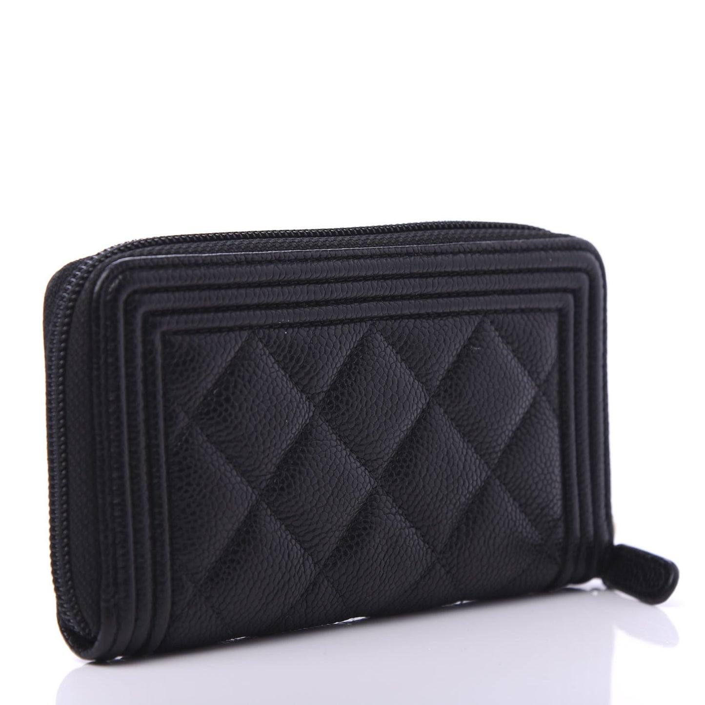 Caviar Quilted Small Boy Zip Around Wallet Black