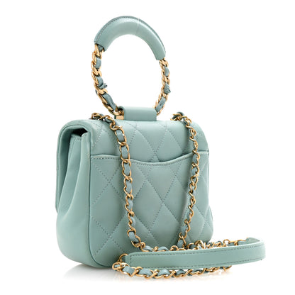 Chanel Lambskin Quilted Small Circular Handle Bag Blue 4 of 27