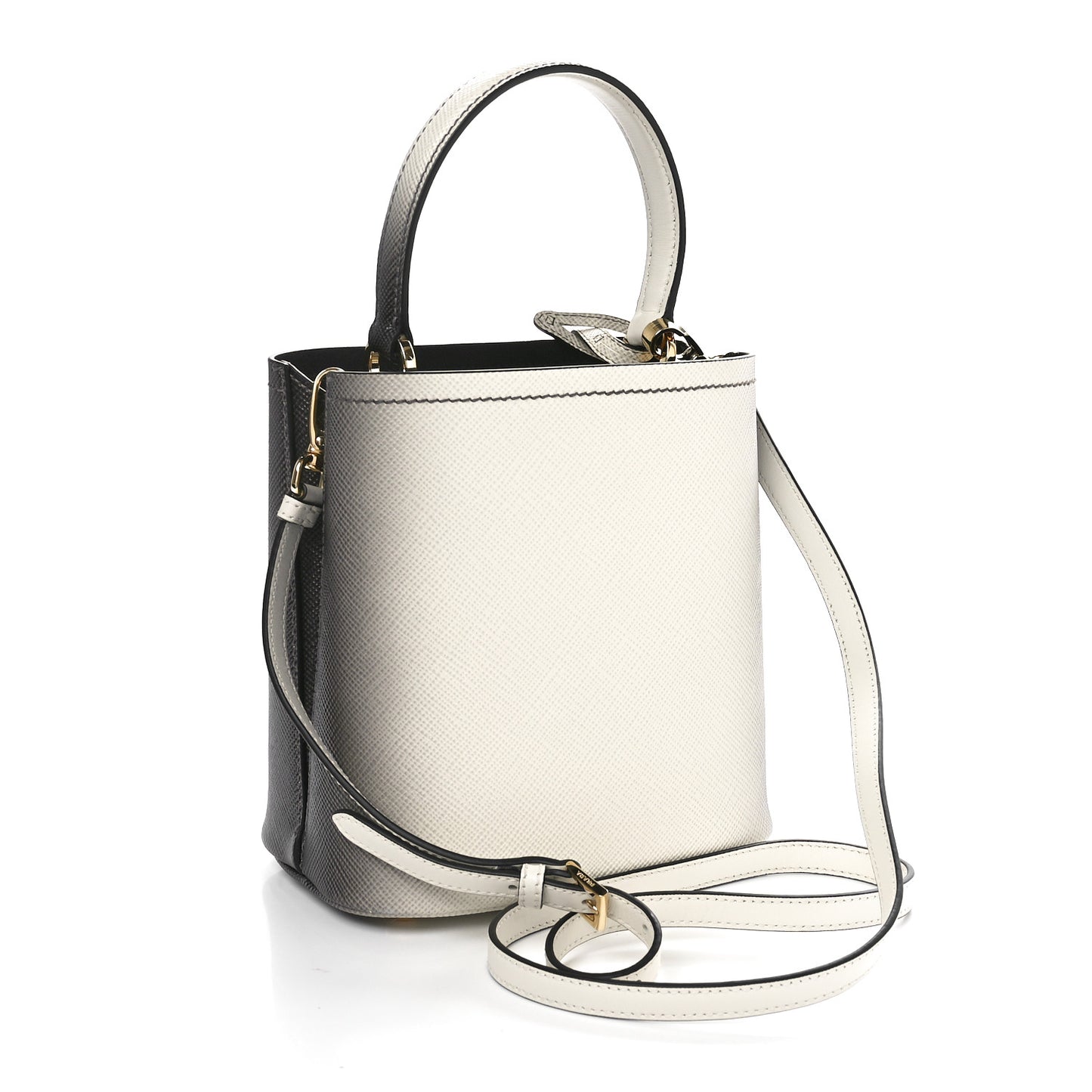 Saffiano Cuir Small Panier Bucket Bag White Sfumato