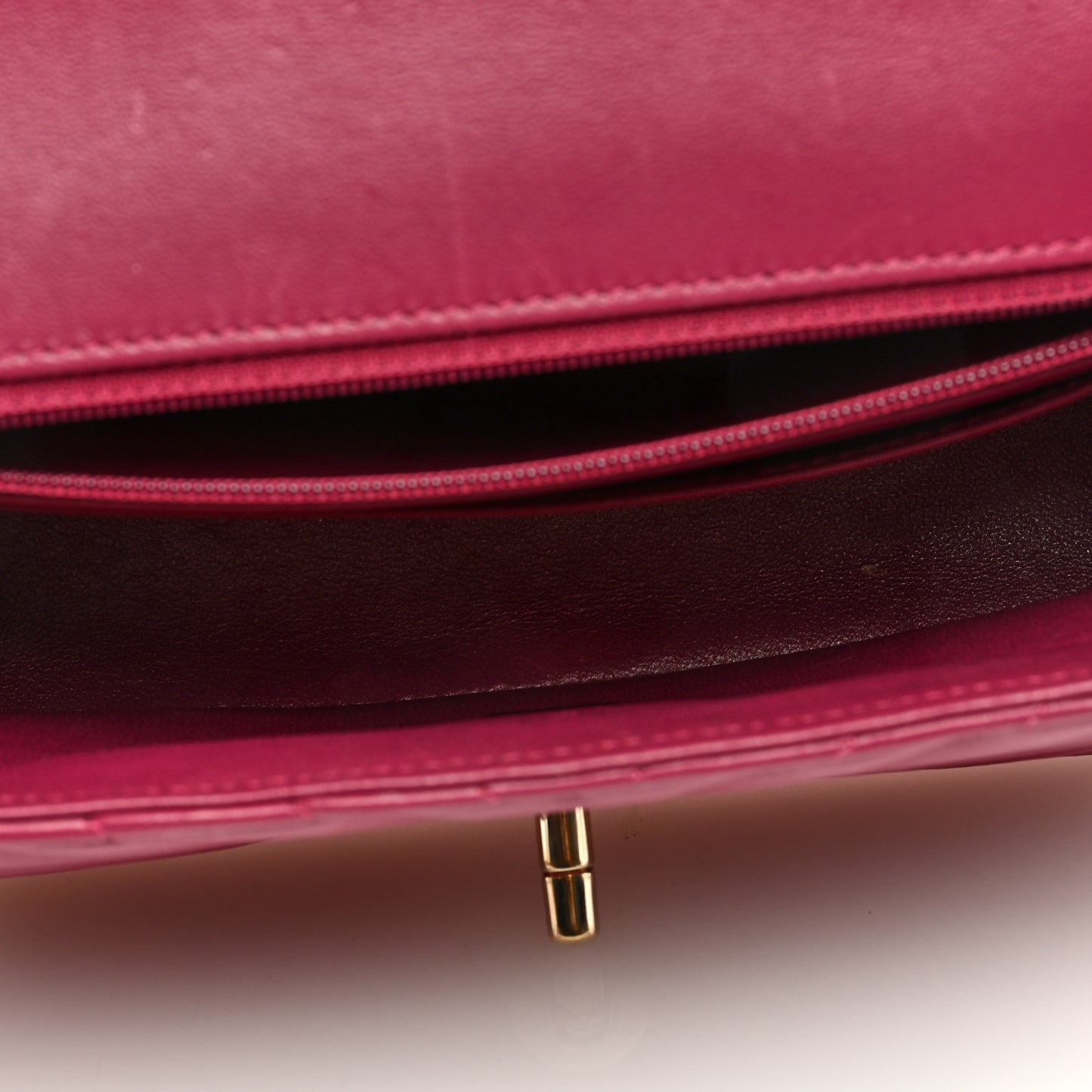 Lambskin Chevron Quilted Mini Rectangular Flap Dark Pink