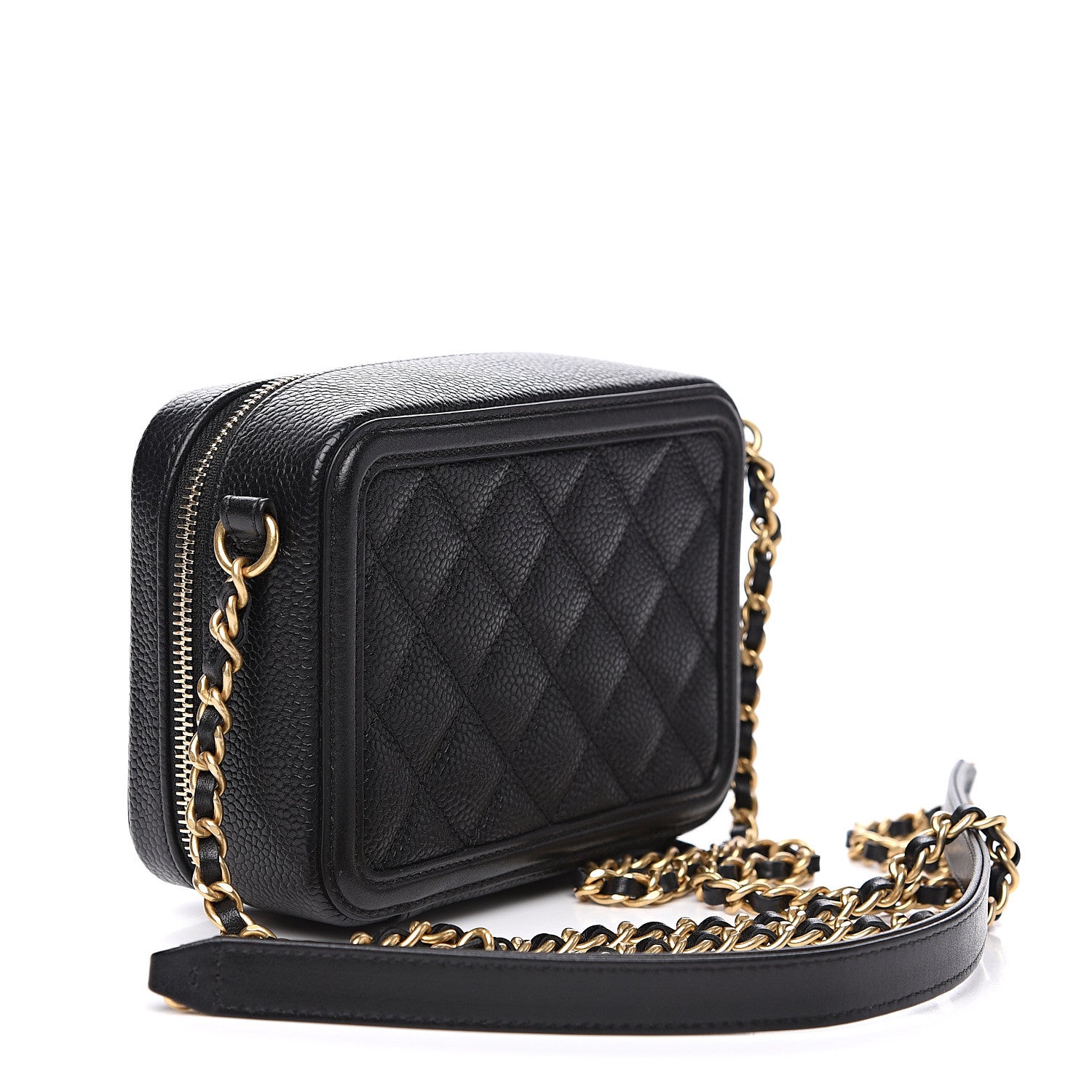 Chanel Caviar Quilted CC Filigree Vanity Clutch With Chain Black 2 of 9