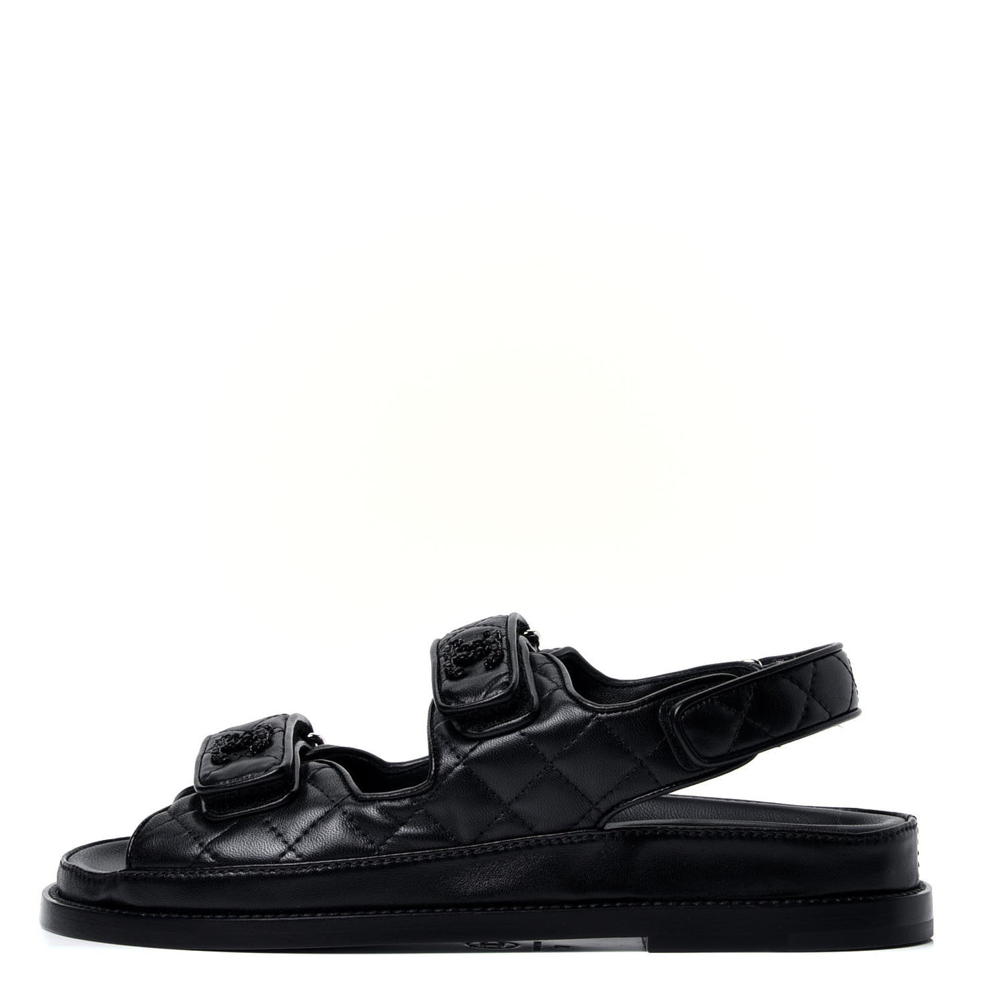 Lambskin Quilted Velcro Dad Sandals 37 So Black
