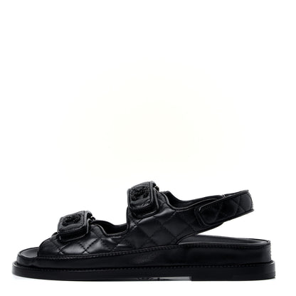 Chanel Lambskin Quilted Velcro Dad Sandals 37 So Black 1 of 6