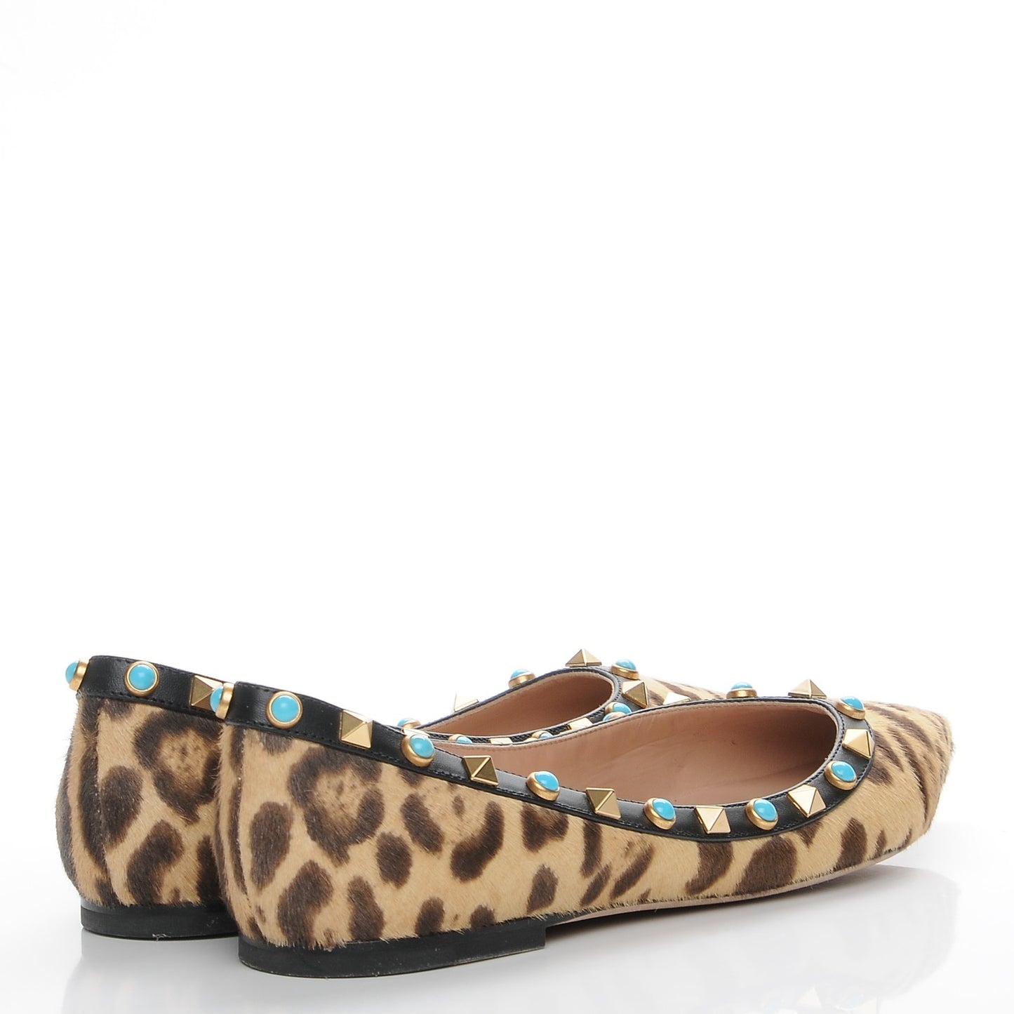 Calf Hair Leopard Print Rockstud Rolling Ballerina Flats 38 Champagne Testa di Moro