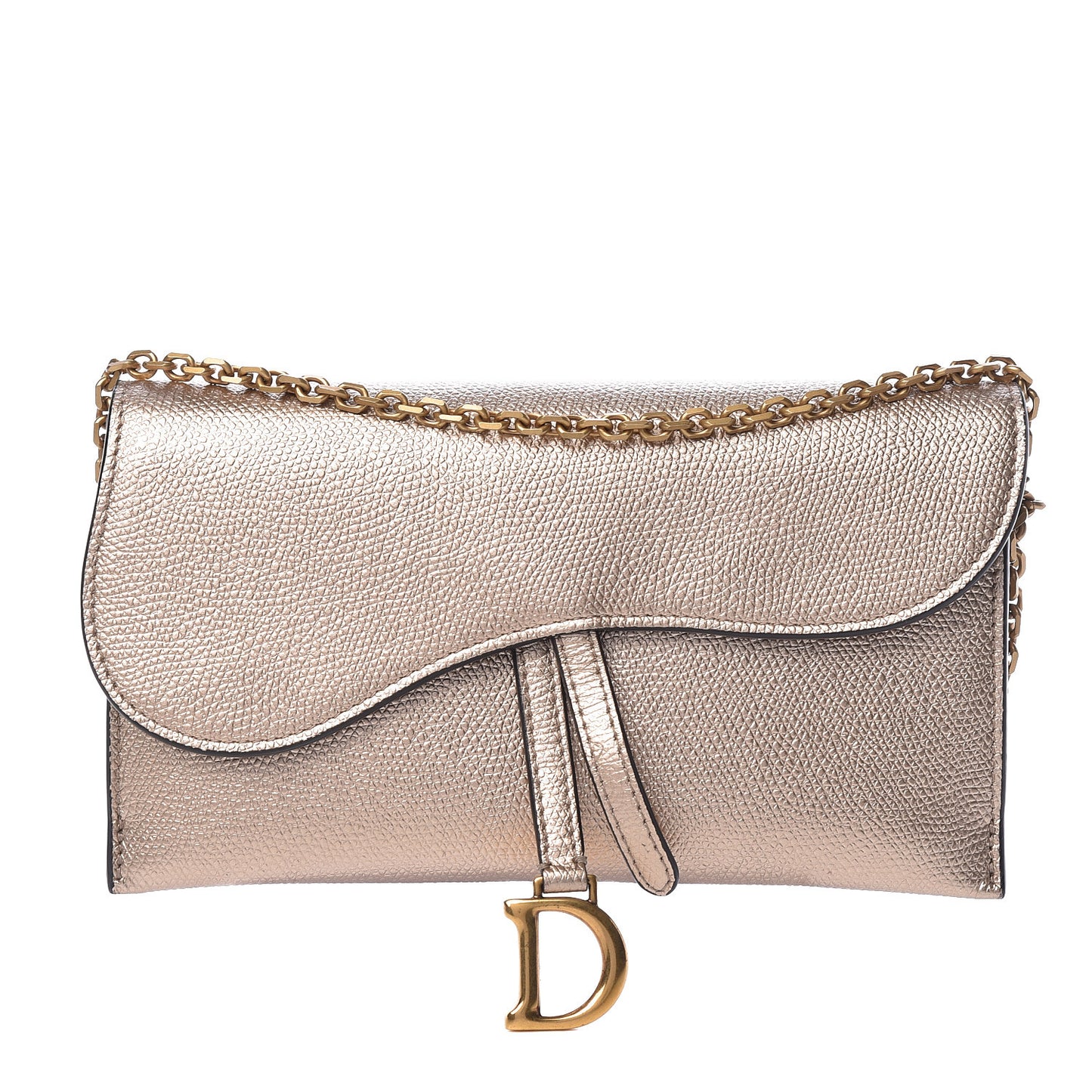 Metallic Calfskin Saddle Chain Wallet Gold