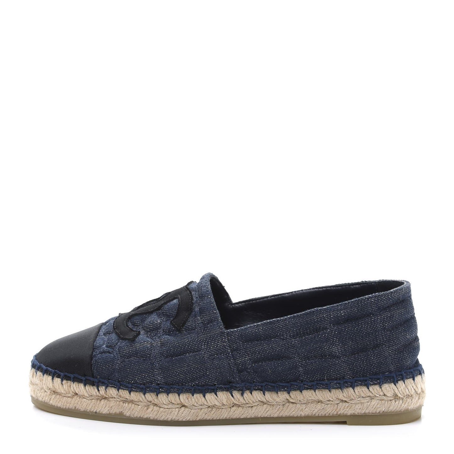 Denim Toile Embossed CC Espadrilles 36 Navy Black