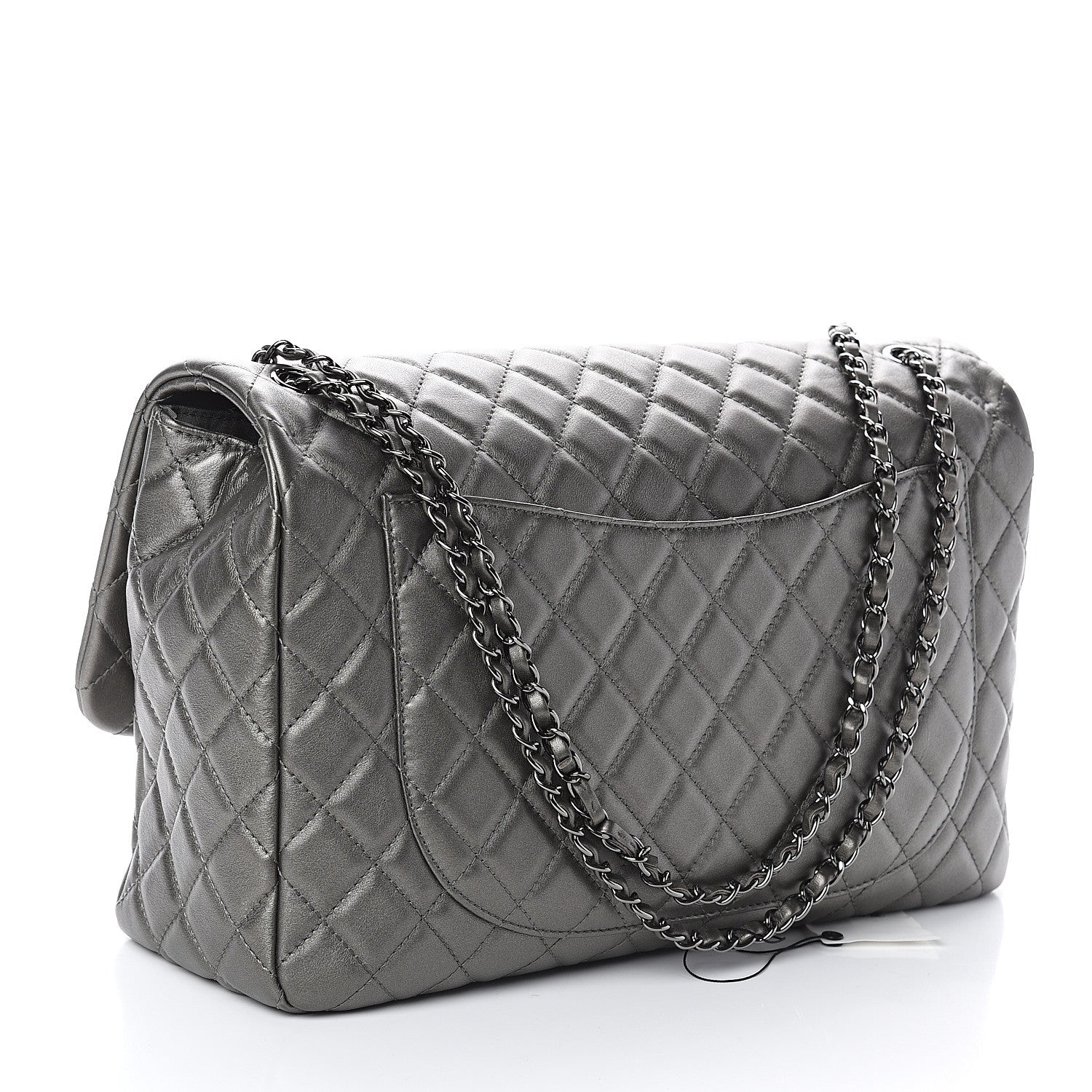 Chanel Metallic Calfskin Quilted Small XXL Travel Flap Bag Dark Silver 2 of 9