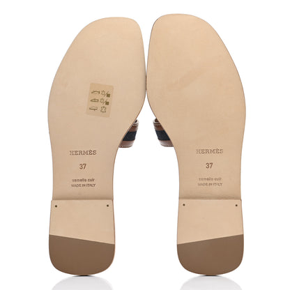 Hermes Calfskin Denim Oran Sandals 37 Bleu Brut Gold 5 of 9