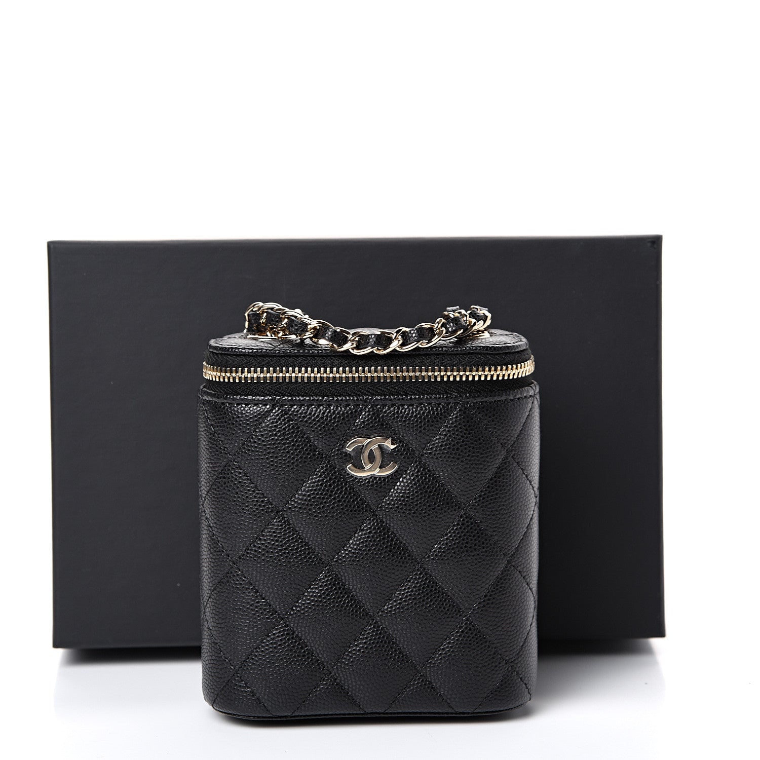 Chanel Caviar Quilted Small Vertical Coco Beauty Vanity Case With Chain Black 10 of 10