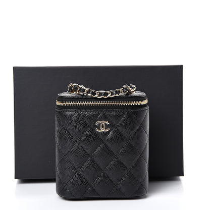 Chanel Caviar Quilted Small Vertical Coco Beauty Vanity Case With Chain Black 10 of 10