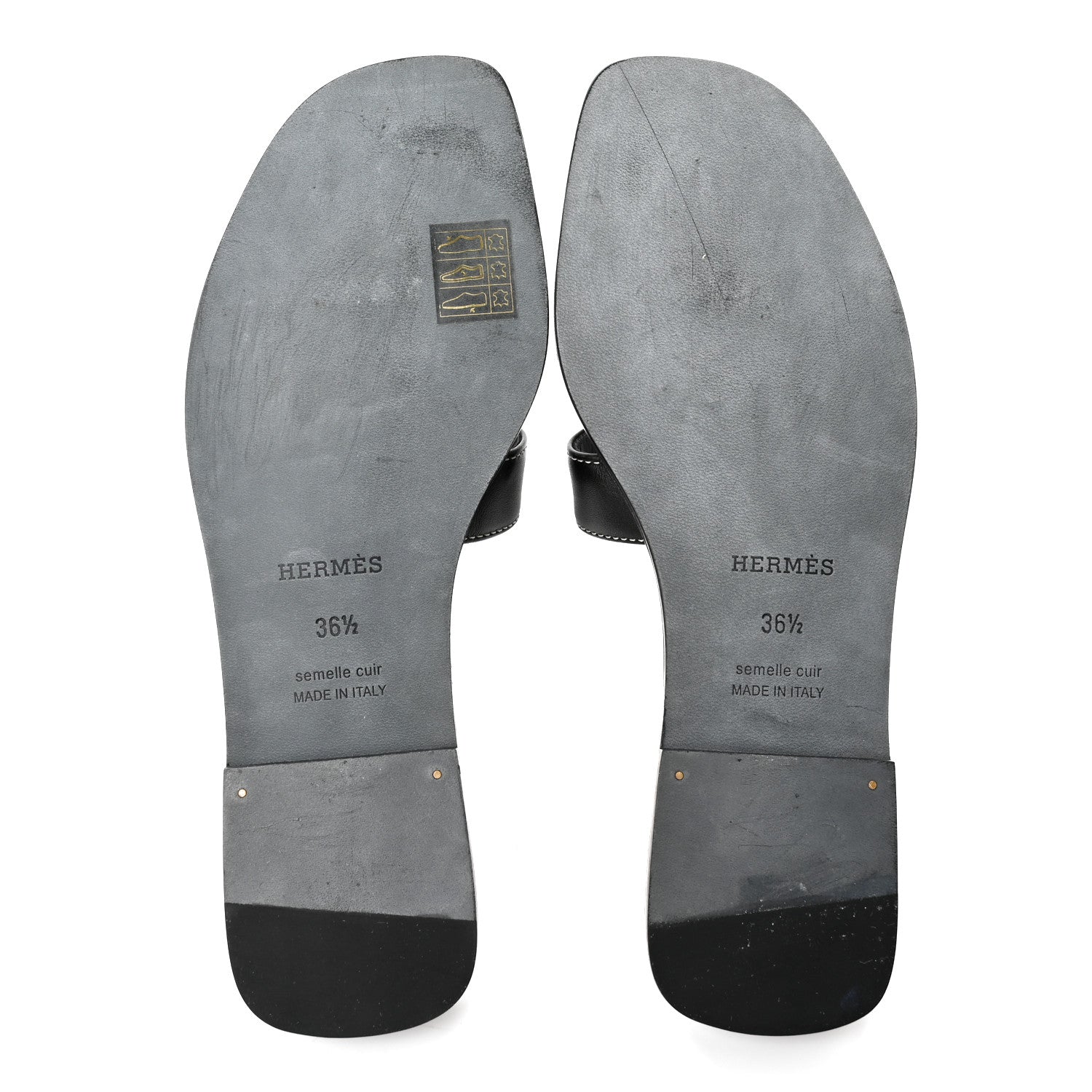 Hermes Box Calfskin Oran Sandals 36.5 Black 5 of 8