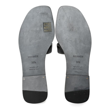 Hermes Box Calfskin Oran Sandals 36.5 Black 5 of 8