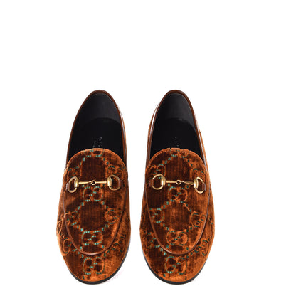Gucci Velvet GG Monogram Horsebit Womens Jordaan Loafers 39.5 Cognac Green 5 of 11