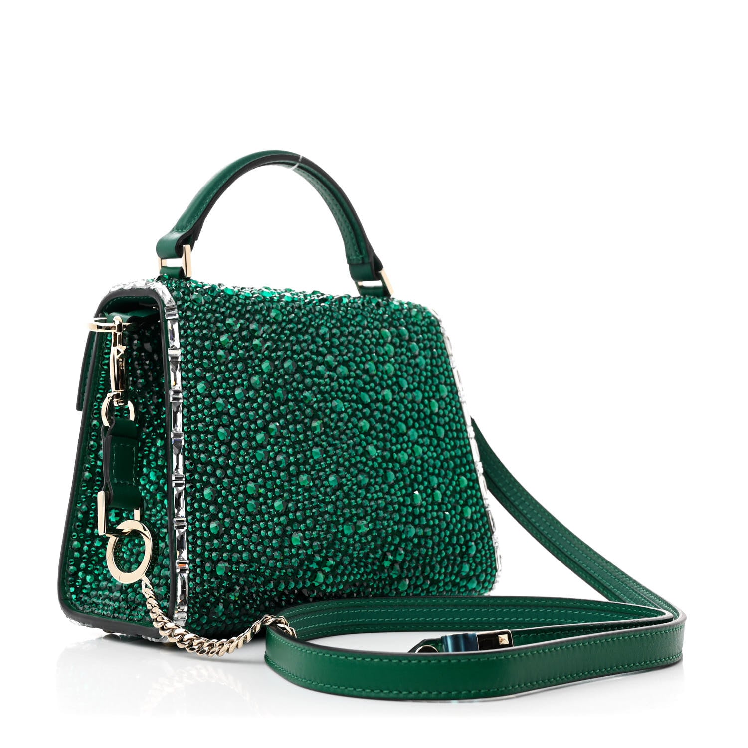Valentino Garavani Crystal Embroidered Mini Vsling Top Handle Bag Emerald Jungle 3 of 11
