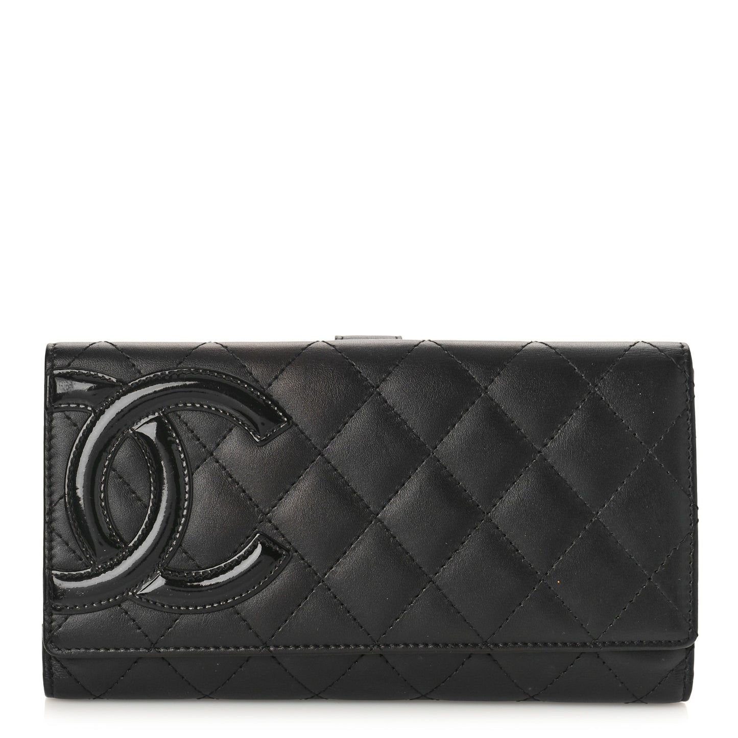 Calfskin Quilted Cambon Long Double Wallet Black