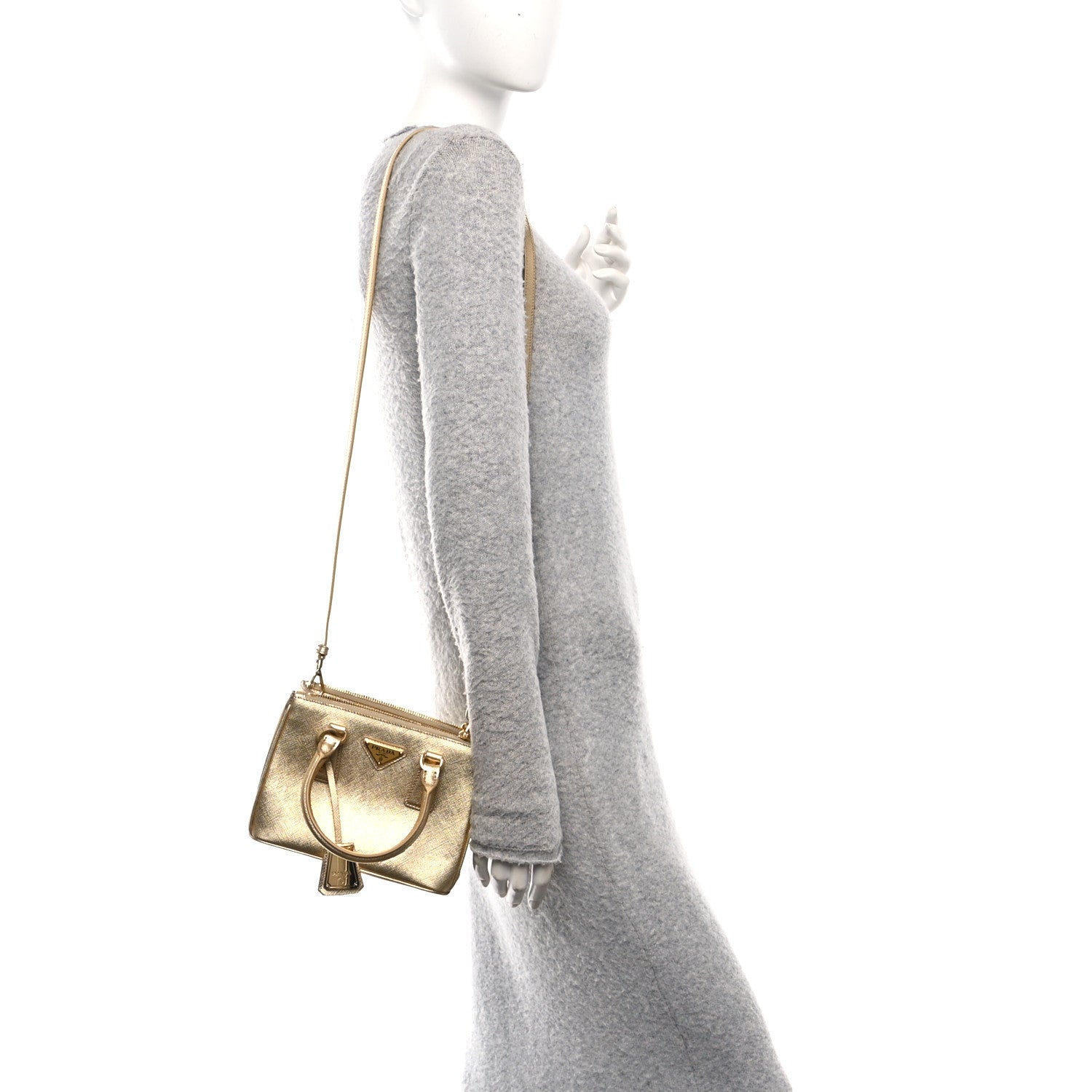 金 Prada Saffiano Lux Mini Galleria Double Zip Tote Platino 1803943