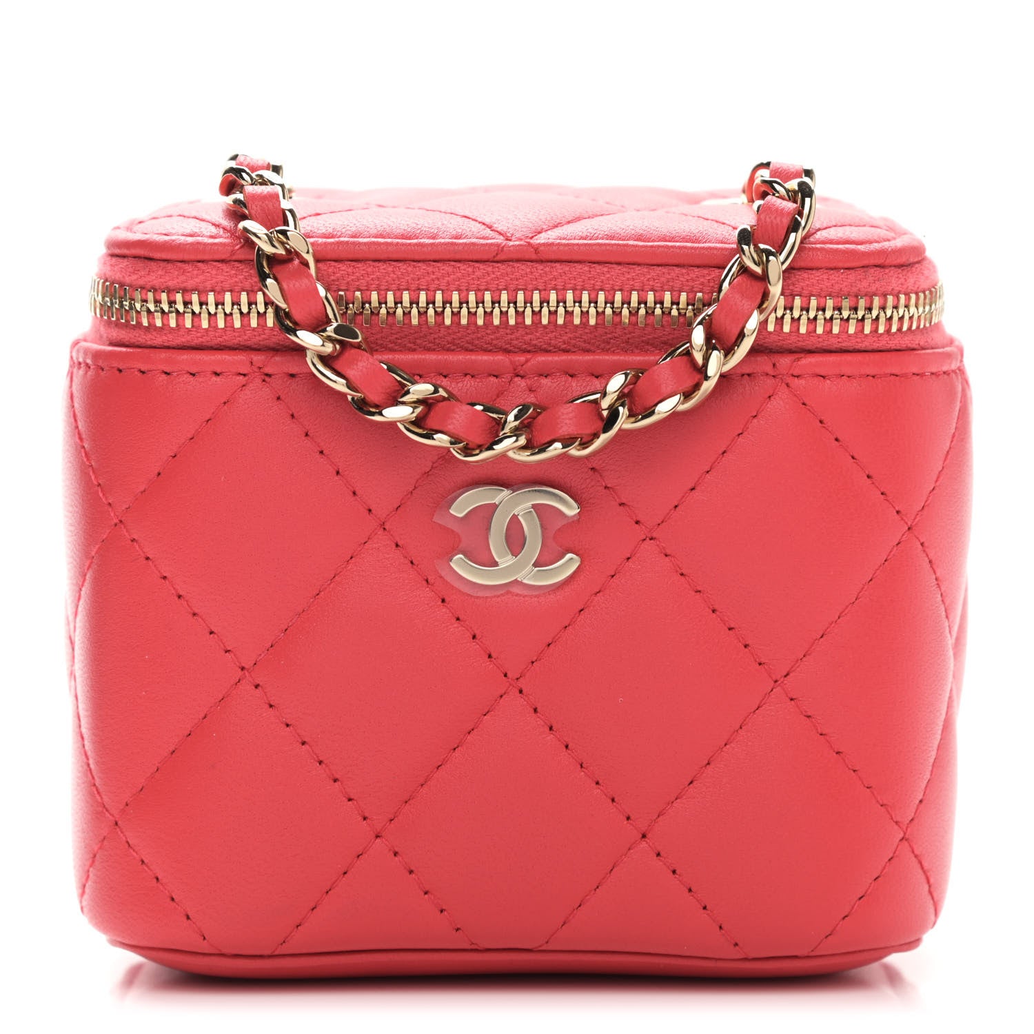Chanel Lambskin Quilted Mini Vanity Case With Chain Dark Pink 1 of 11