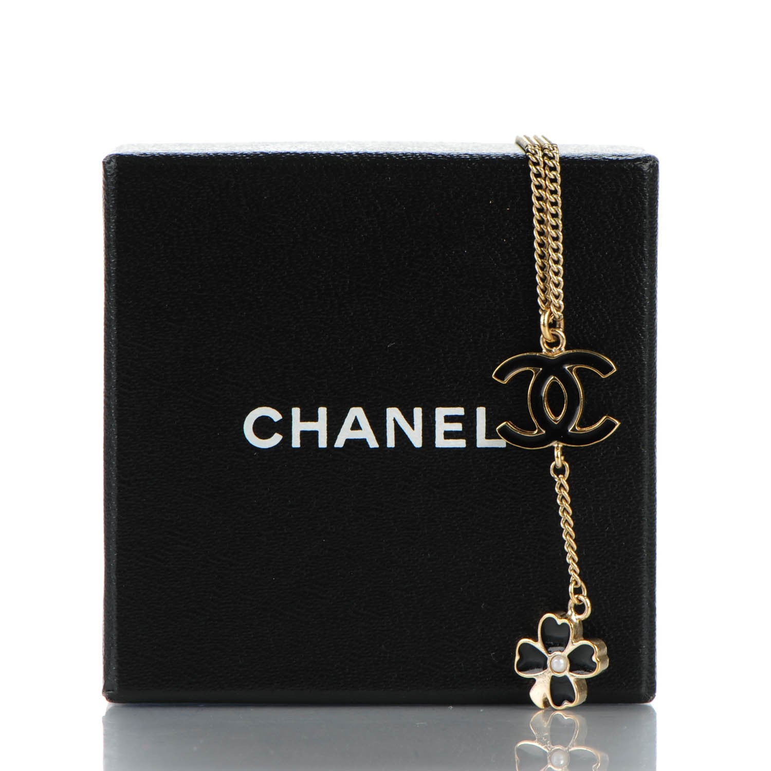 Chanel Enamel CC Camellia Flower Drop Necklace Black Gold 5 of 5
