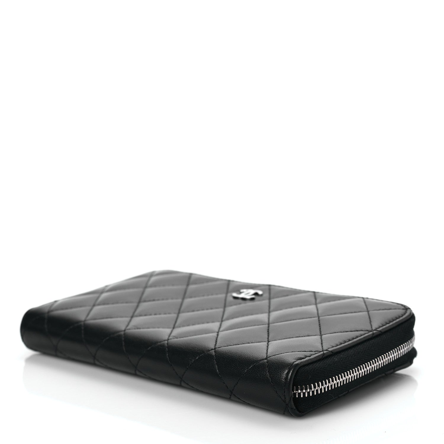 Chanel Lambskin Quilted Large Gusset Zip Around Wallet Black 9 of 9