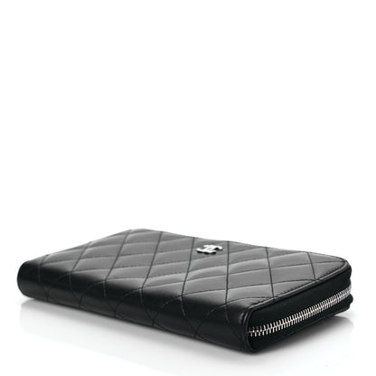 Chanel Lambskin Quilted Large Gusset Zip Around Wallet Black 9 of 9