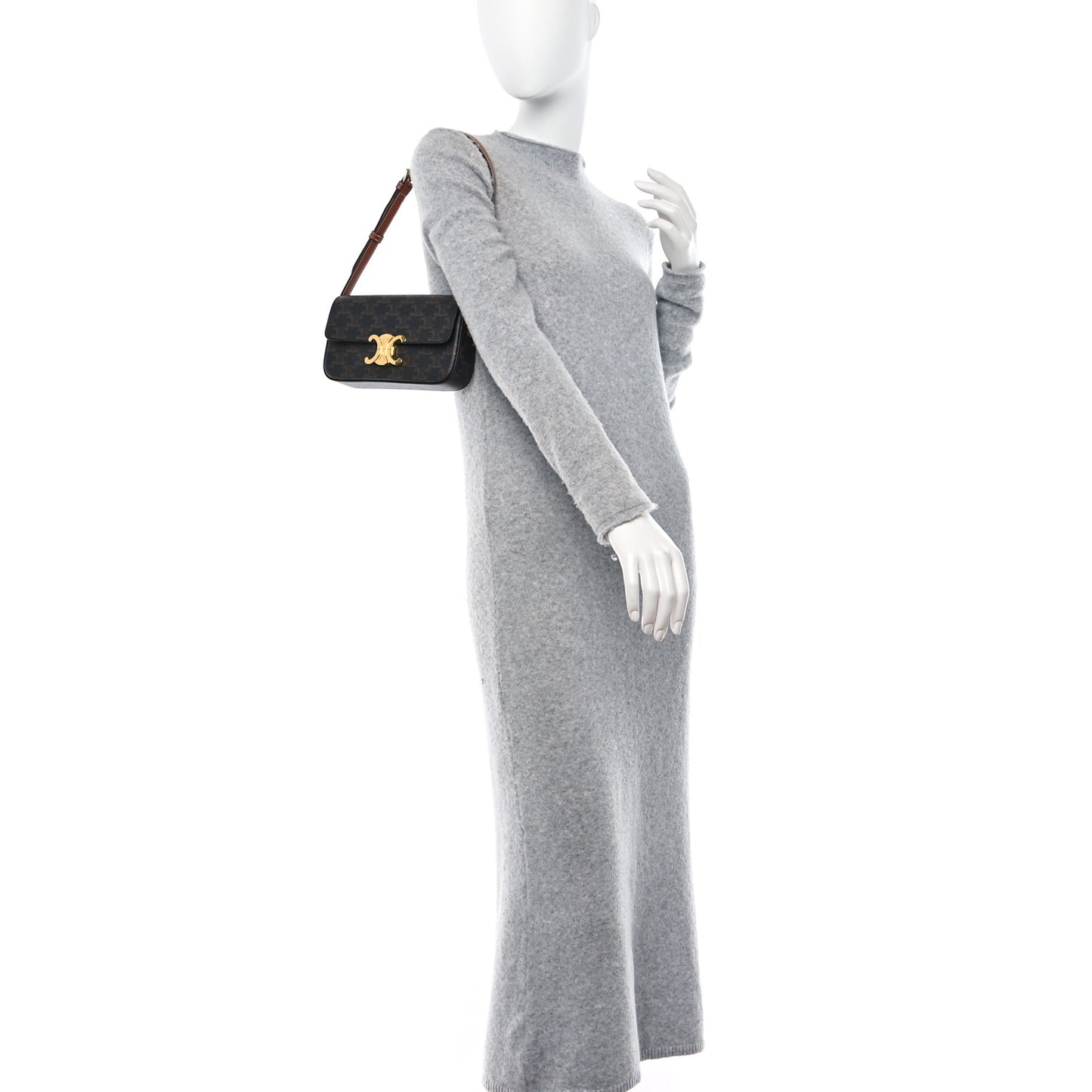 Canvas Calfskin Triomphe Shoulder Bag Tan