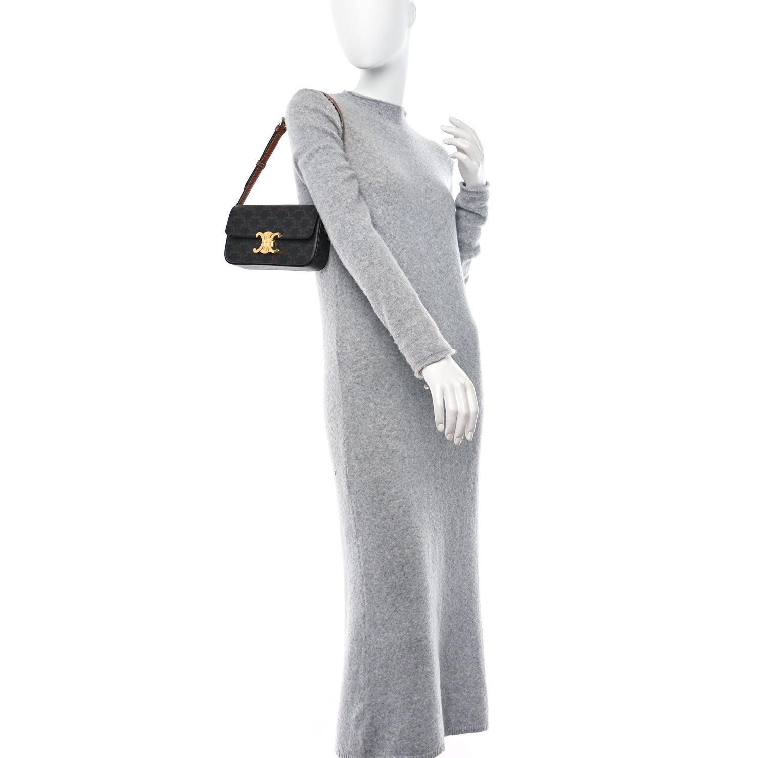 Celine Canvas Calfskin Triomphe Shoulder Bag Tan 2 of 15