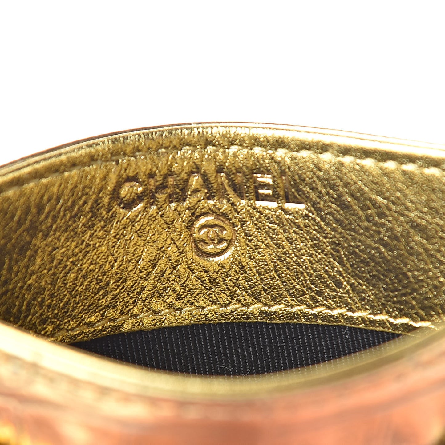 Metallic Calfskin Crocodile Embossed Cocodile Card Holder Gold