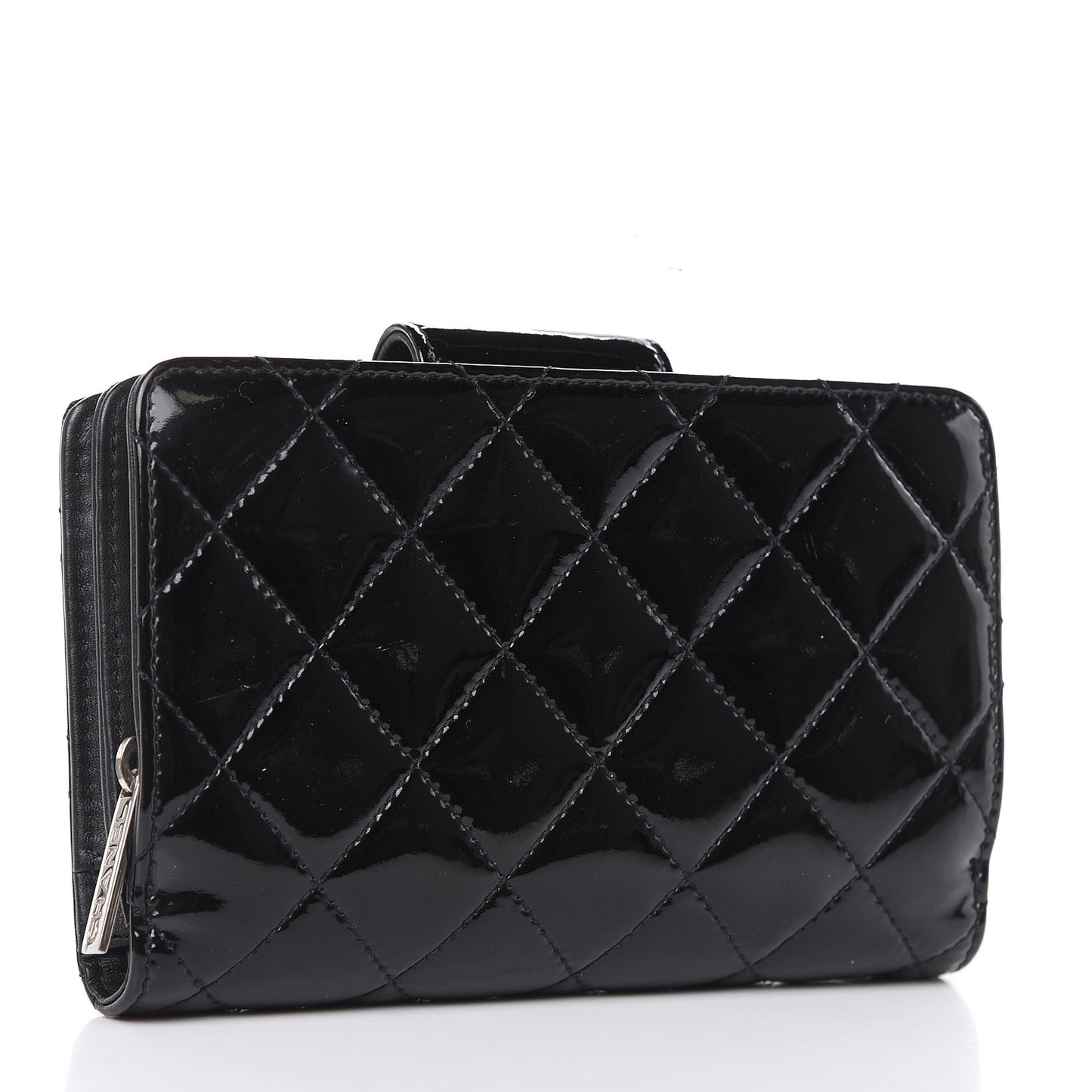 Patent Quilted Brilliant Zipped Pocket Wallet Black