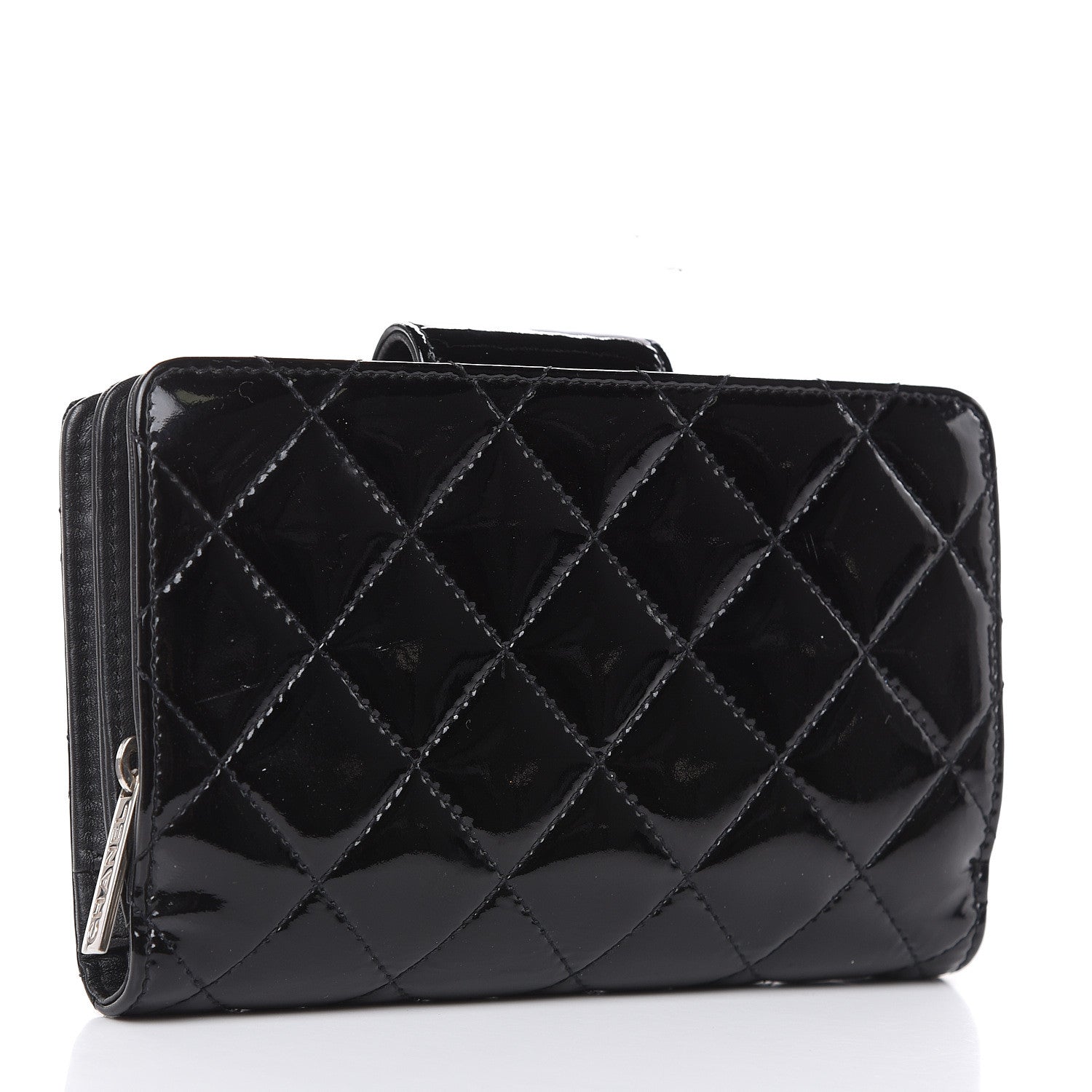 Chanel Patent Quilted Brilliant Zipped Pocket Wallet Black 3 of 11