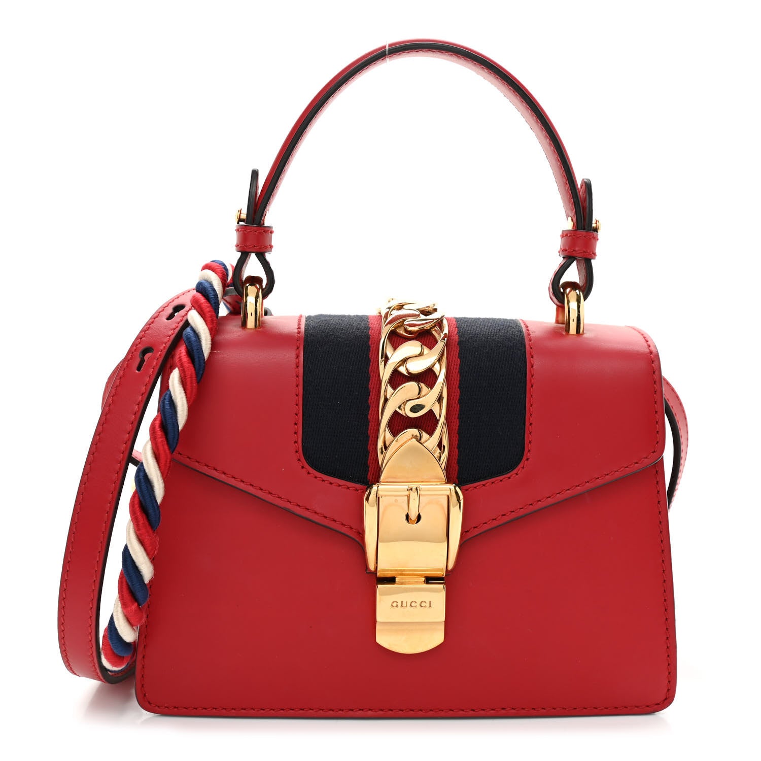 Gucci Calfskin Mini Sylvie Top Handle Bag Hibiscus Red 1 of 12
