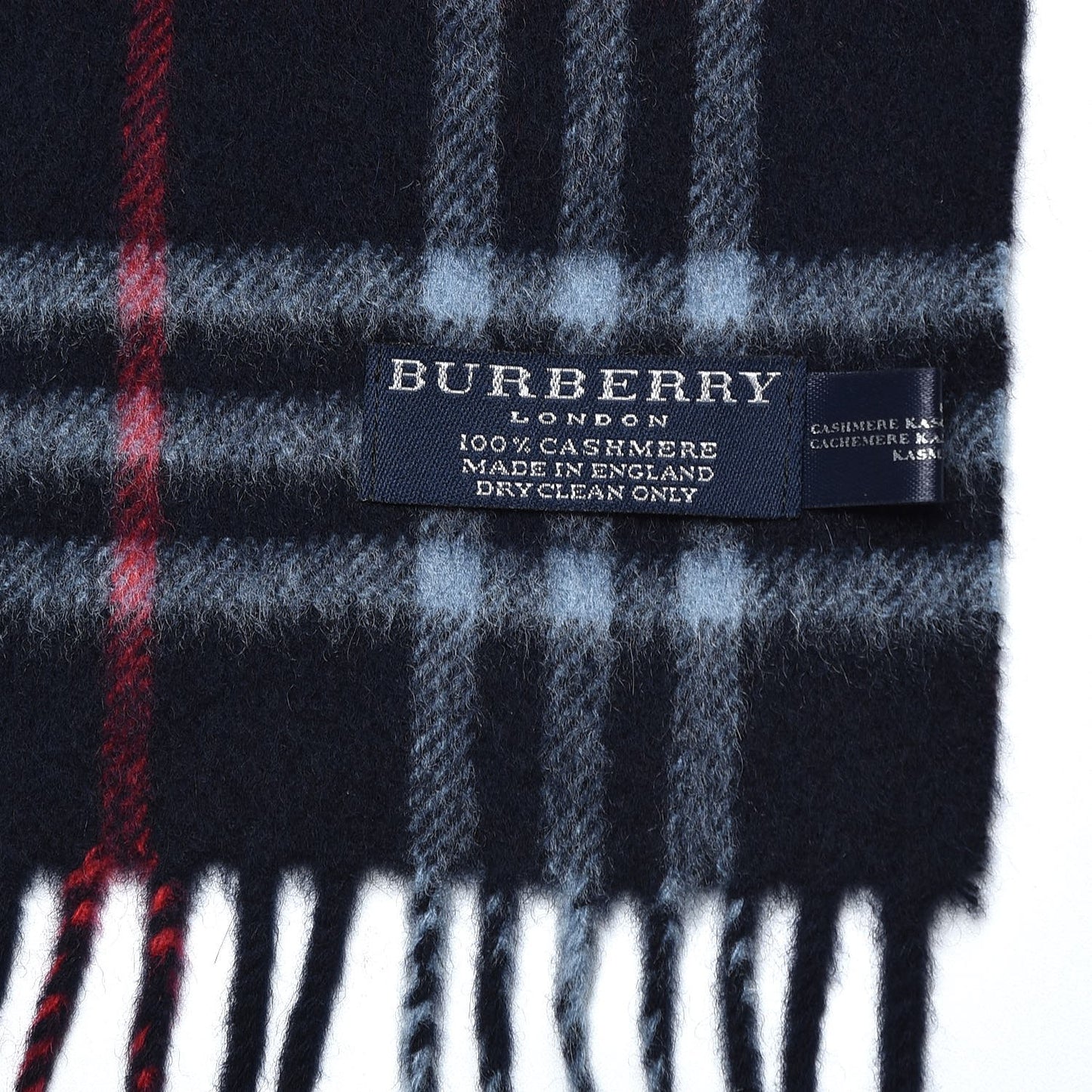Cashmere House Check Fringe Scarf Navy