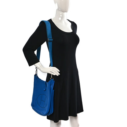 Hermes Taurillon Clemence Evelyne III PM Bleu Hydra 2 of 11