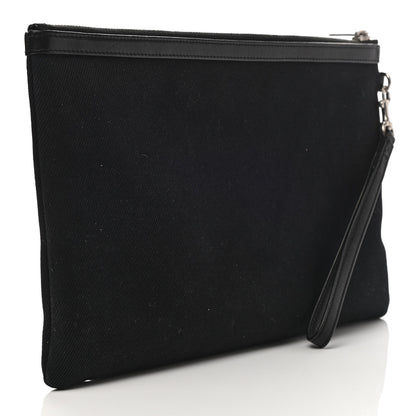 Saint Laurent Linen Canvas Rive Gouche Zipped Pouch Black 3 of 7