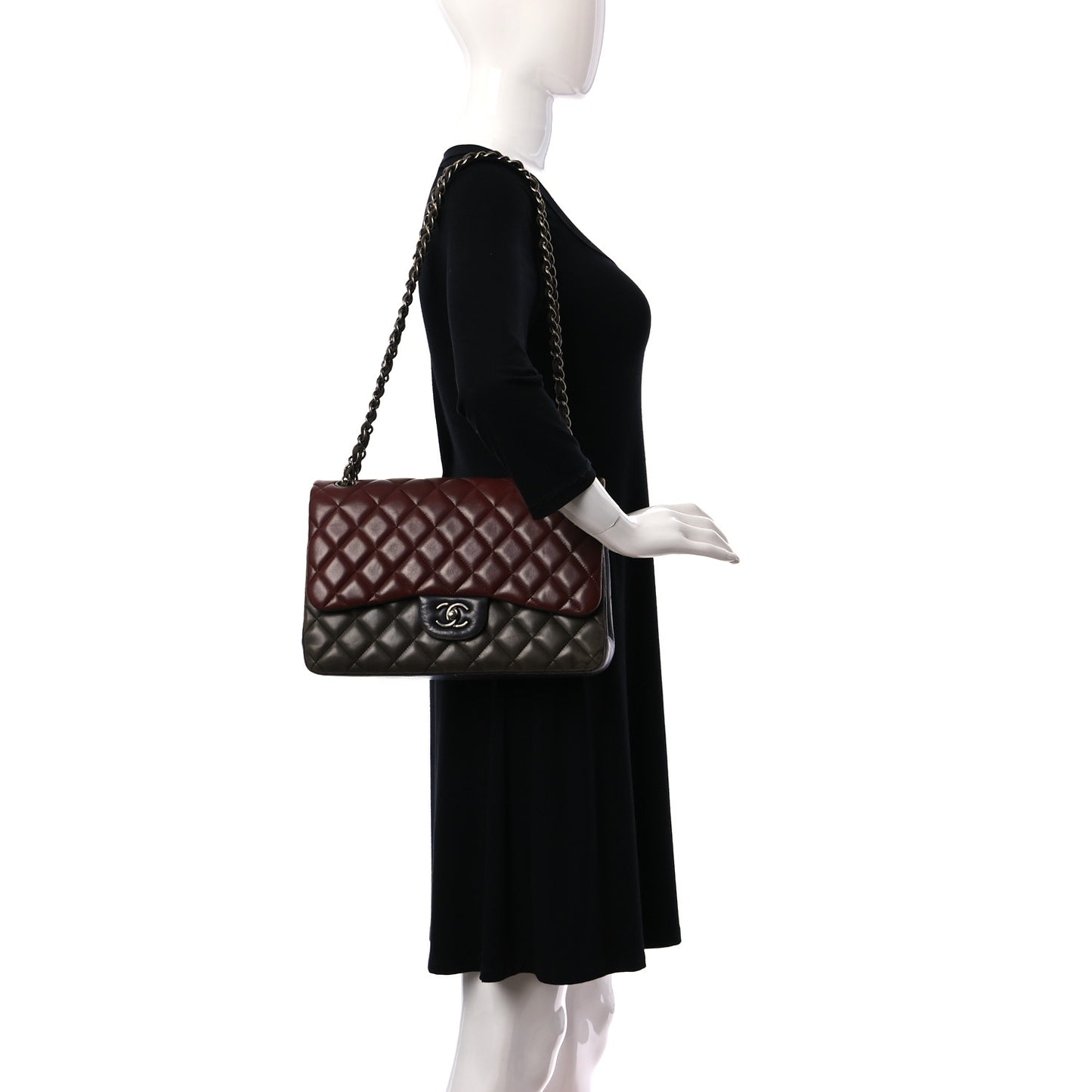 Lambskin Quilted Jumbo Tri-Color Double Flap Burgundy