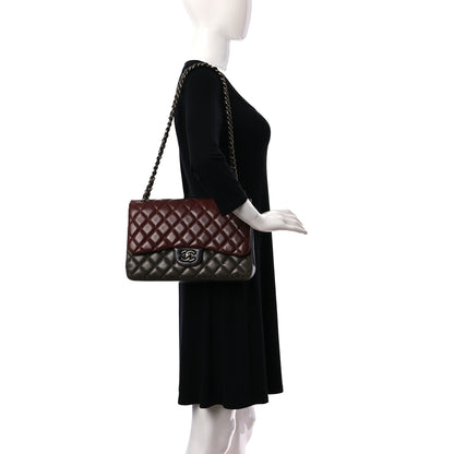 Chanel Lambskin Quilted Jumbo Tri-Color Double Flap Burgundy 2 of 22