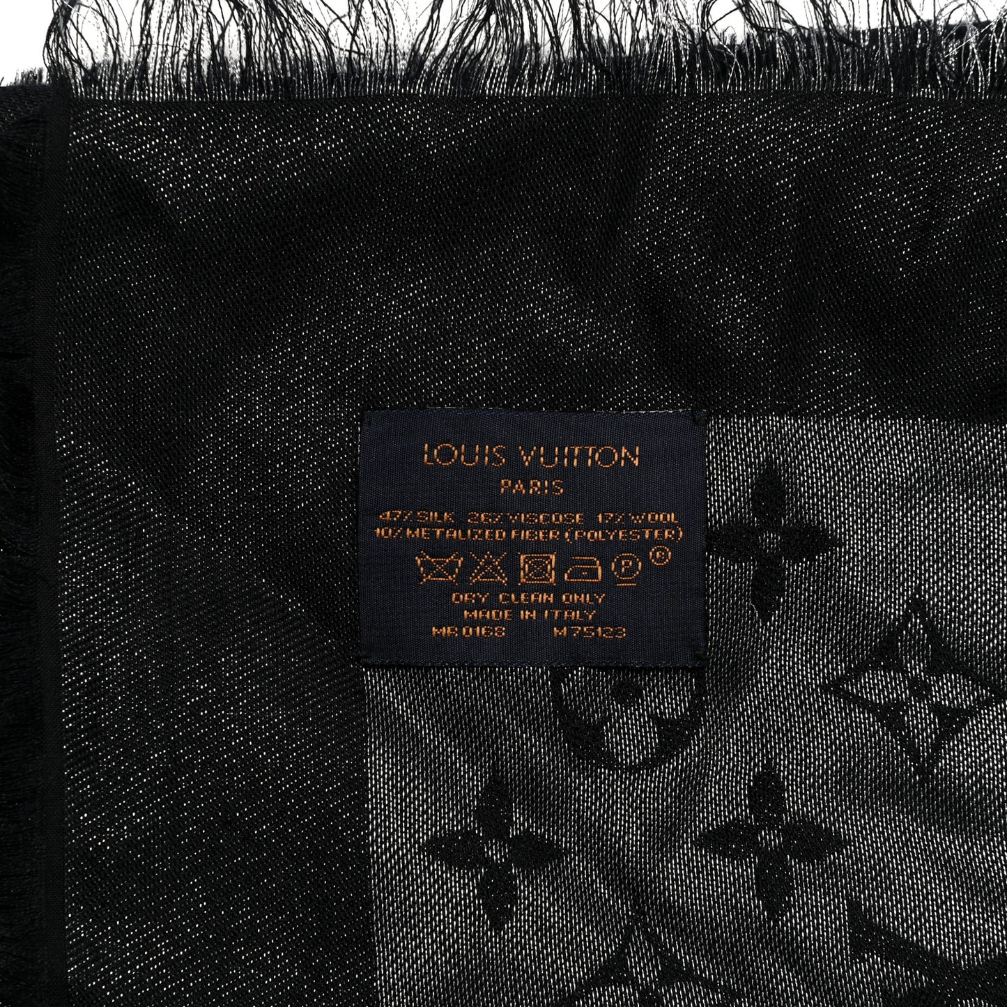 Silk Wool Monogram Denim Shawl Black