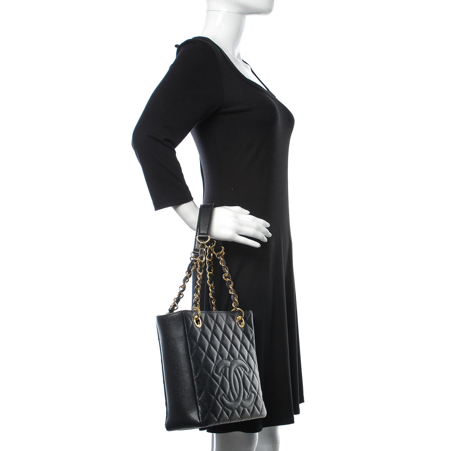 Caviar Quilted Petit Shopping Tote PST Black